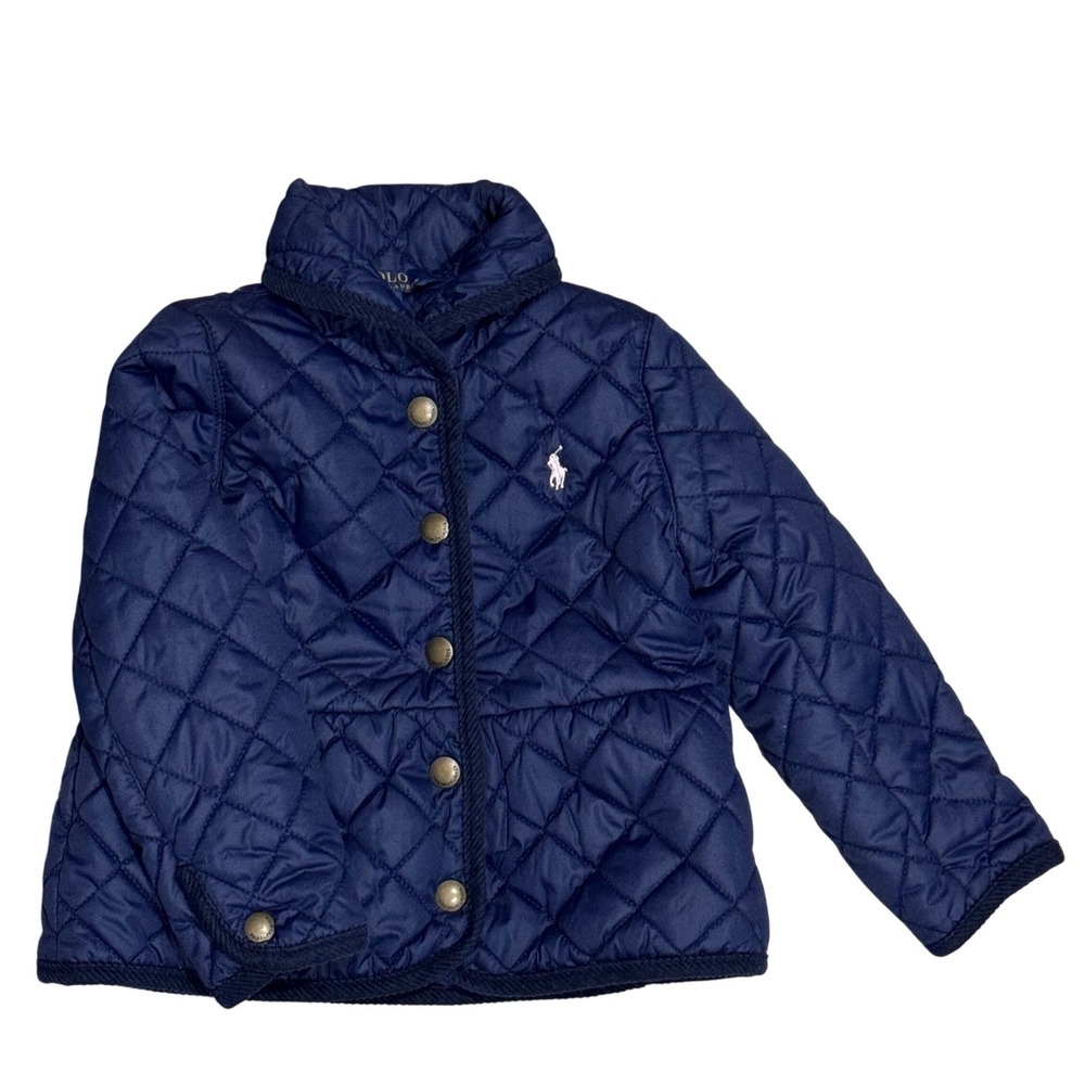 Polo by Ralph Lauren Navy Quilted Kids Jacket with White Logo
